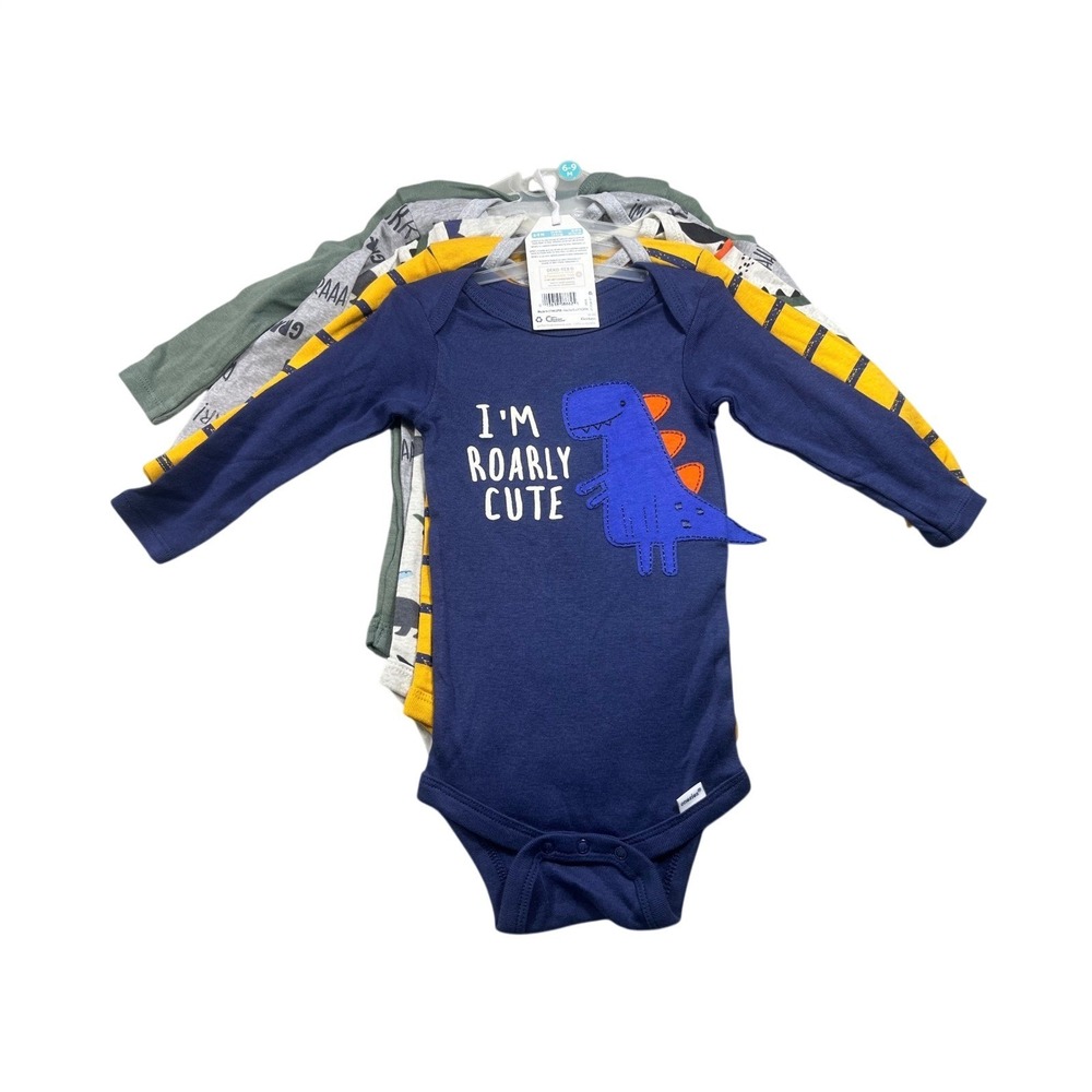 Gerber Baby Boys Onesies 6-9 Months 5 Pack NWT Long Sleeve Dinosaur Bodysuits